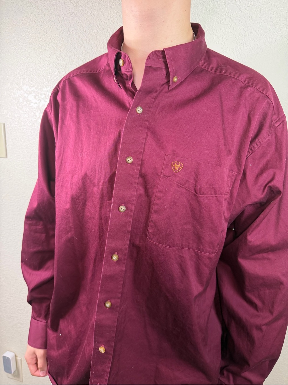 Ariat Mens XXL Burgundy Button Down Shirt Long Sleeve 100% Cotton Western - Picture 5 of 15